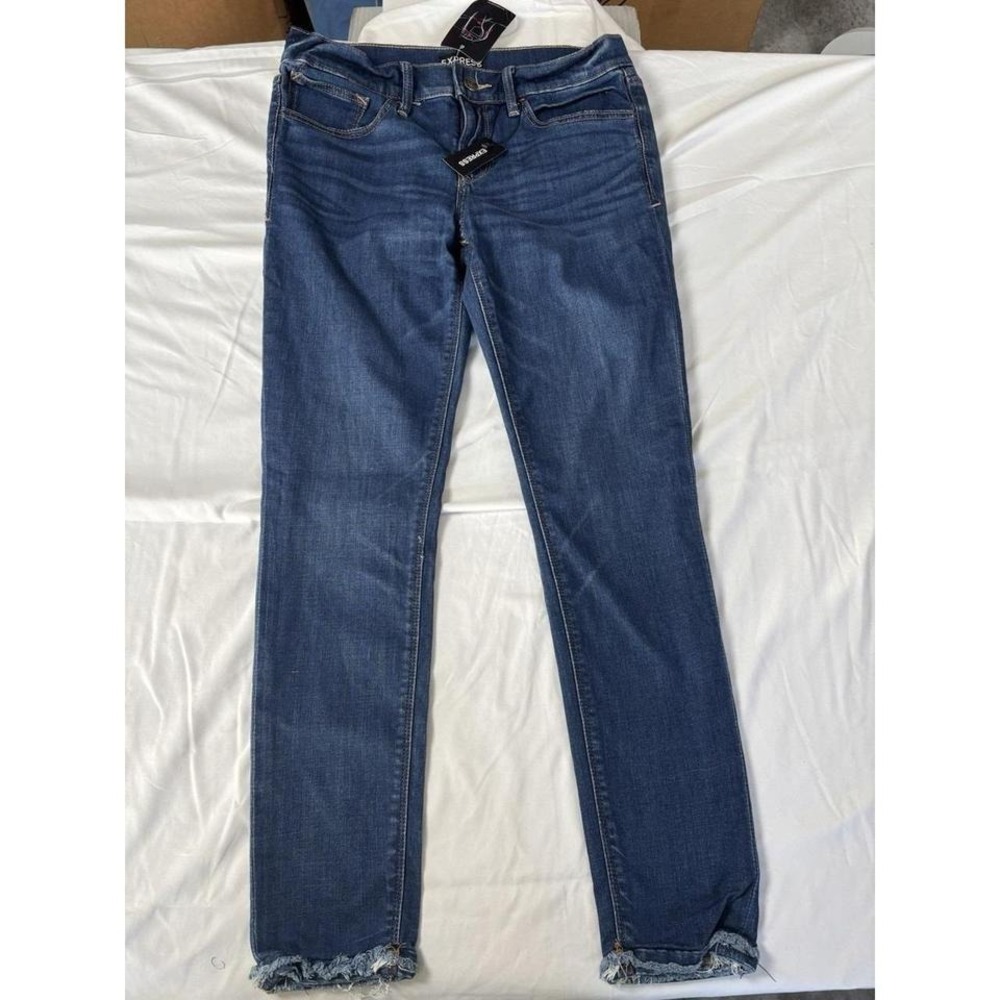Express High‎ Waisted Skinny Jeans Frayed Hem Dark Wash Women's S 4 NWT